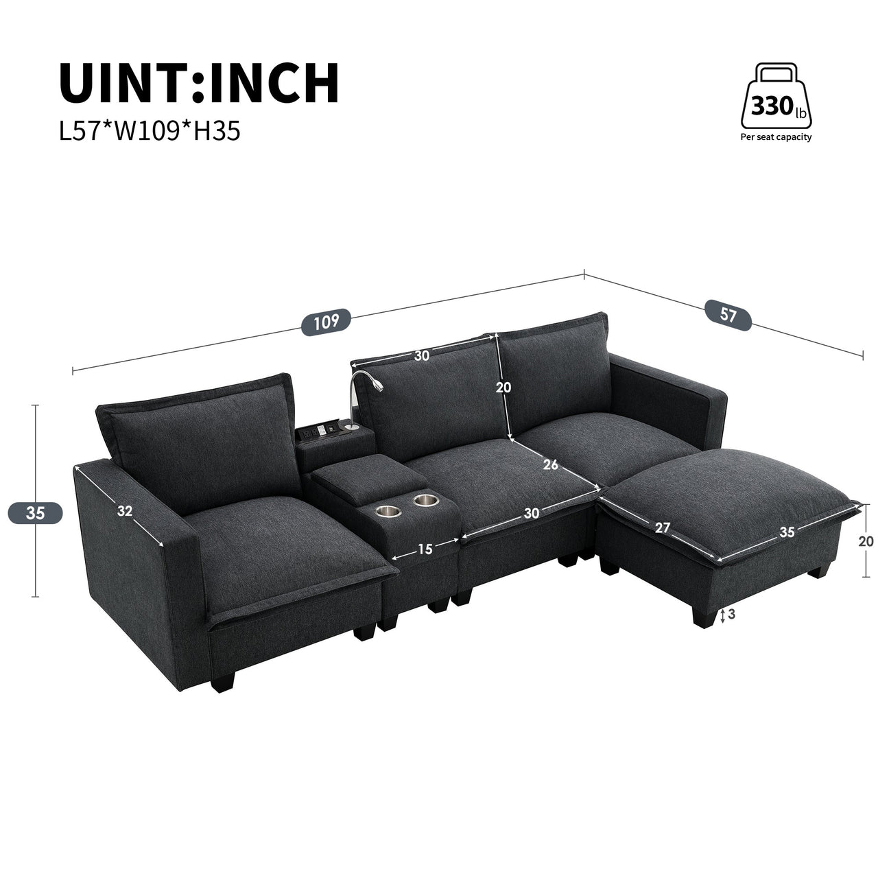 KRALIX 109" Sectional Sofa