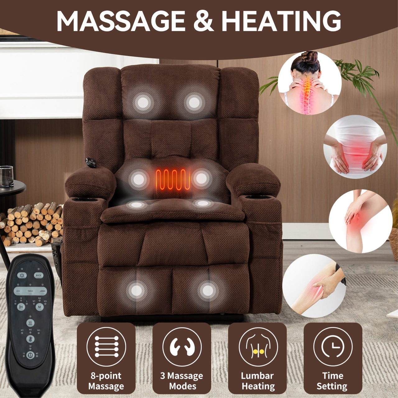 COZYLift 37" Recliner with Heat Massage - 8013