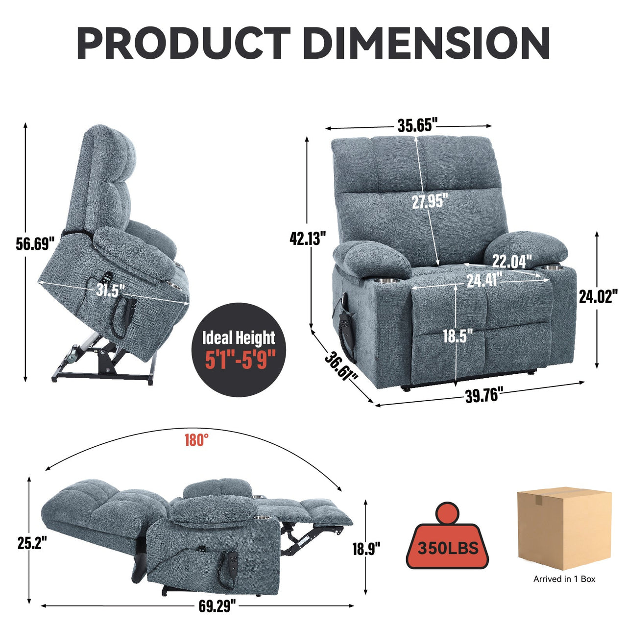 COZYLift 40" Recliner with Heat Massage - 8006