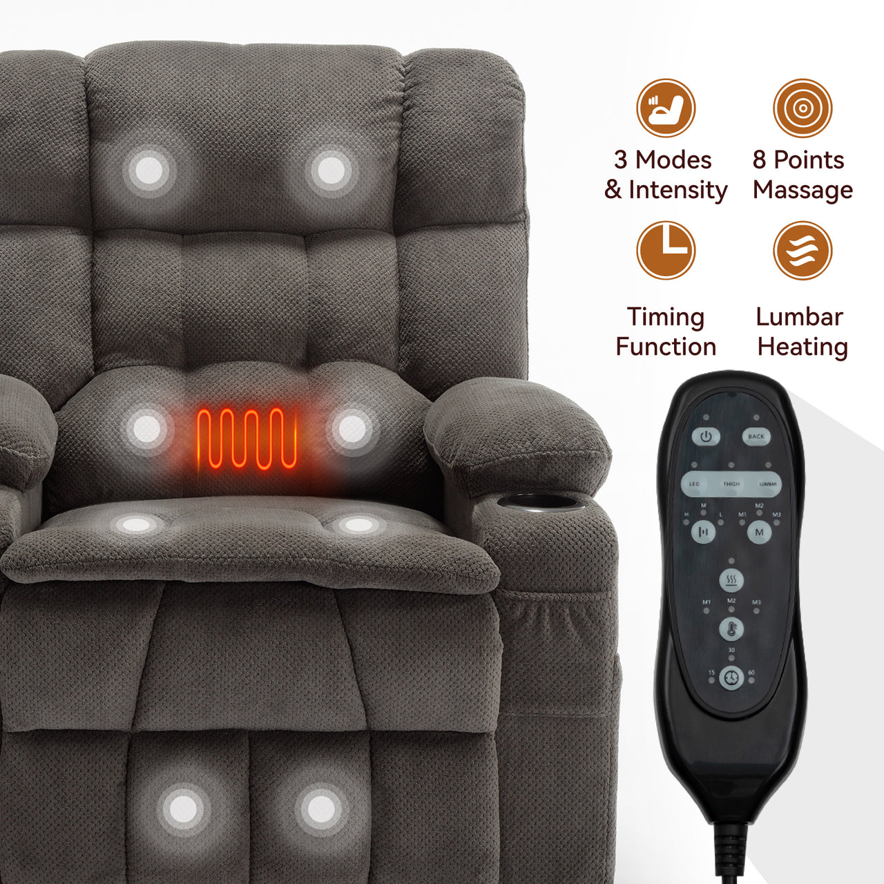 COZYLift 37" Recliner with Heat Massage - 8013