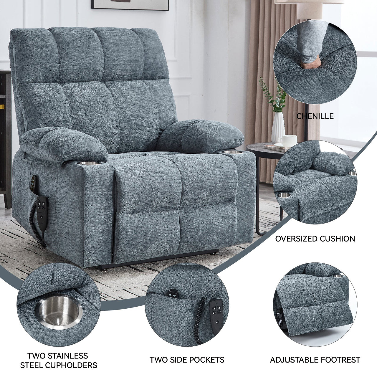 COZYLift 40" Recliner with Heat Massage - 8006