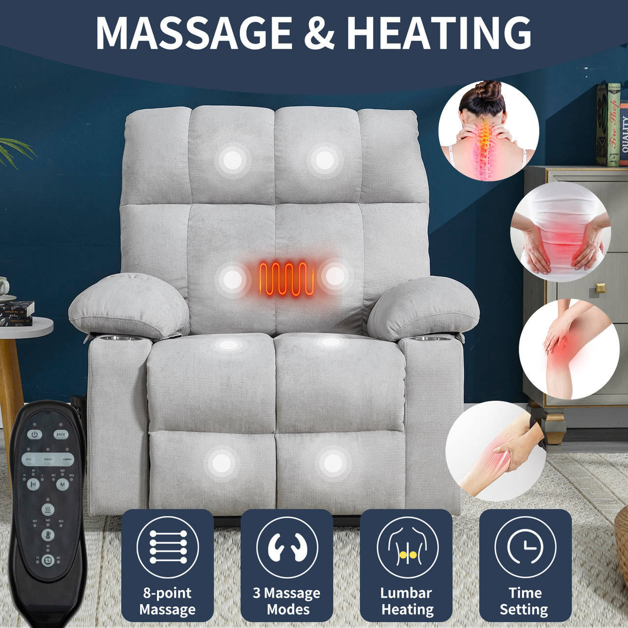 COZYLift 40" Recliner with Heat Massage - 8006