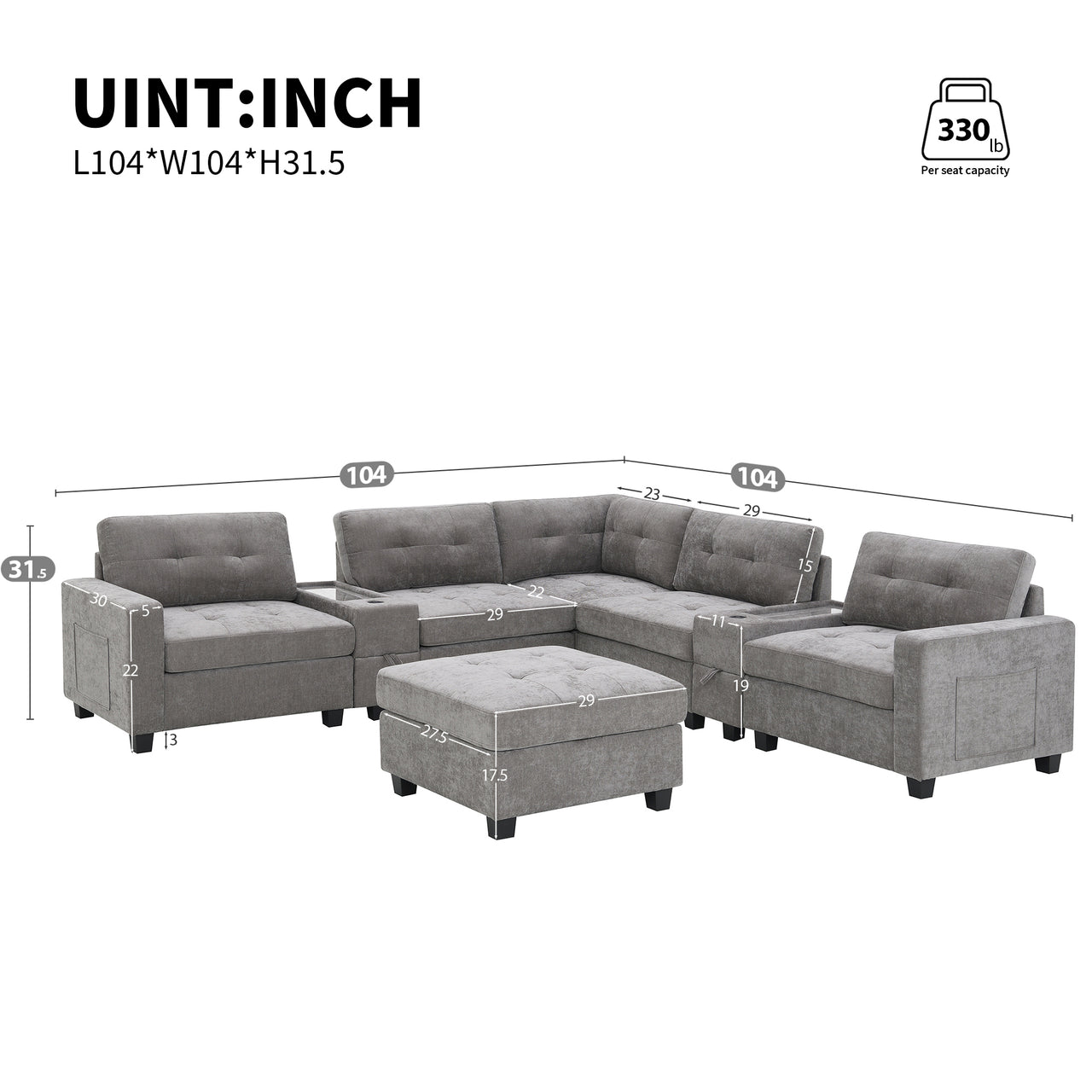 GLAVOR 104'' Sectional Sofa