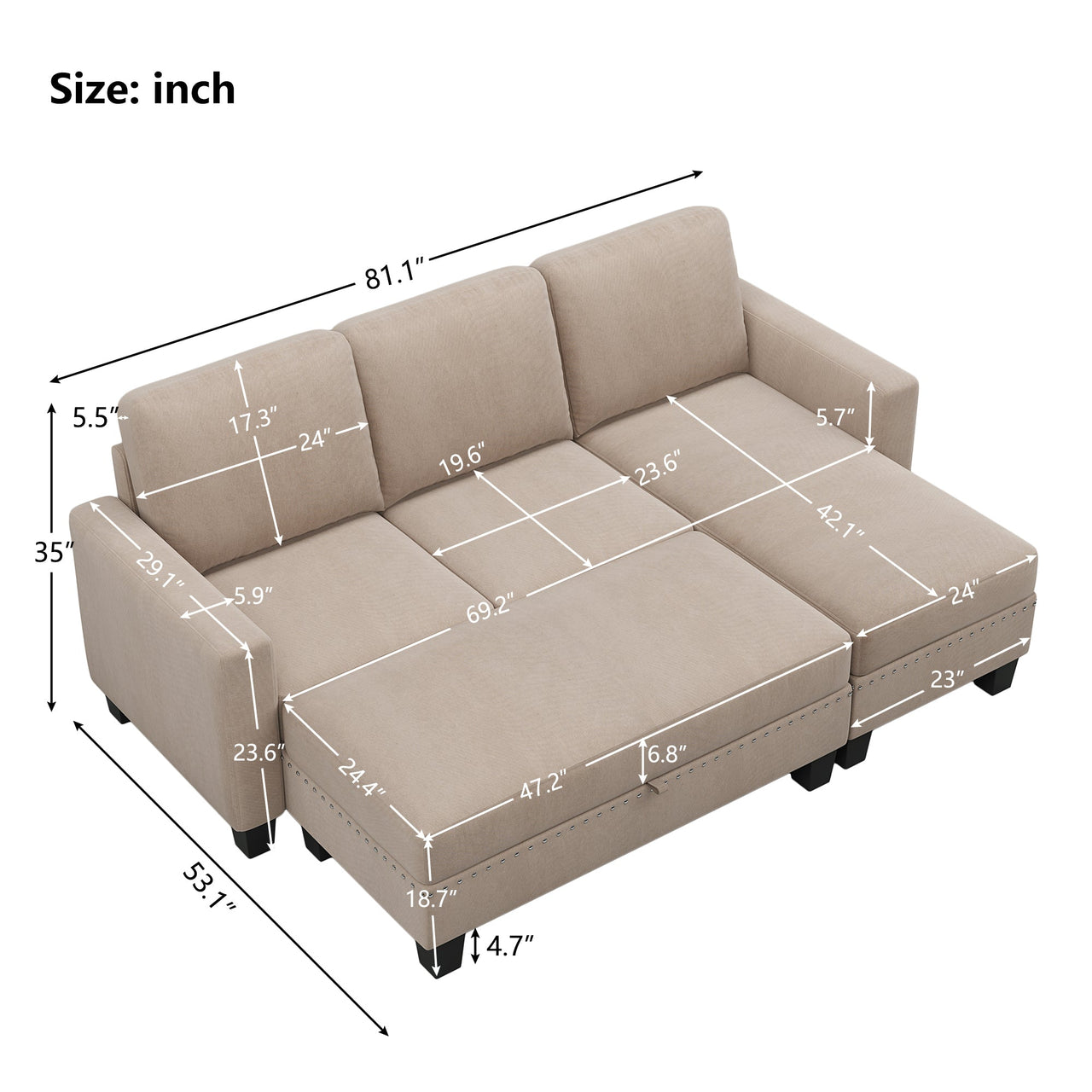 RIXOVA 81" Sectional Sofa