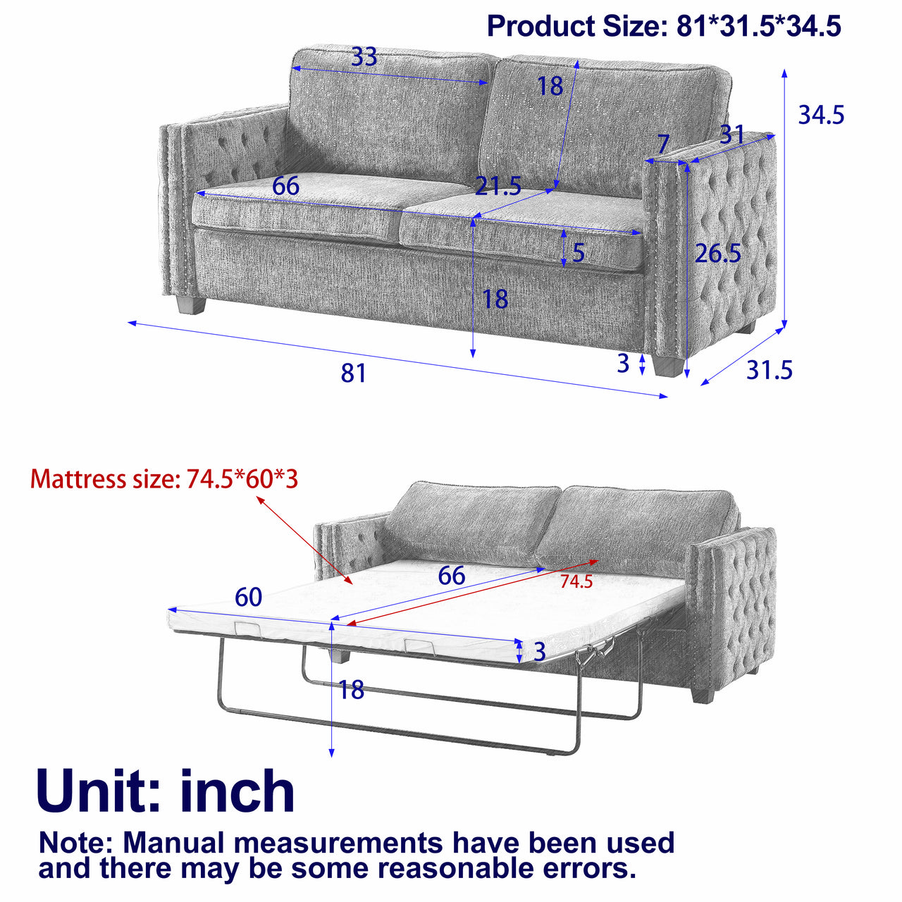 ASHER 81" Sleeper Sofa