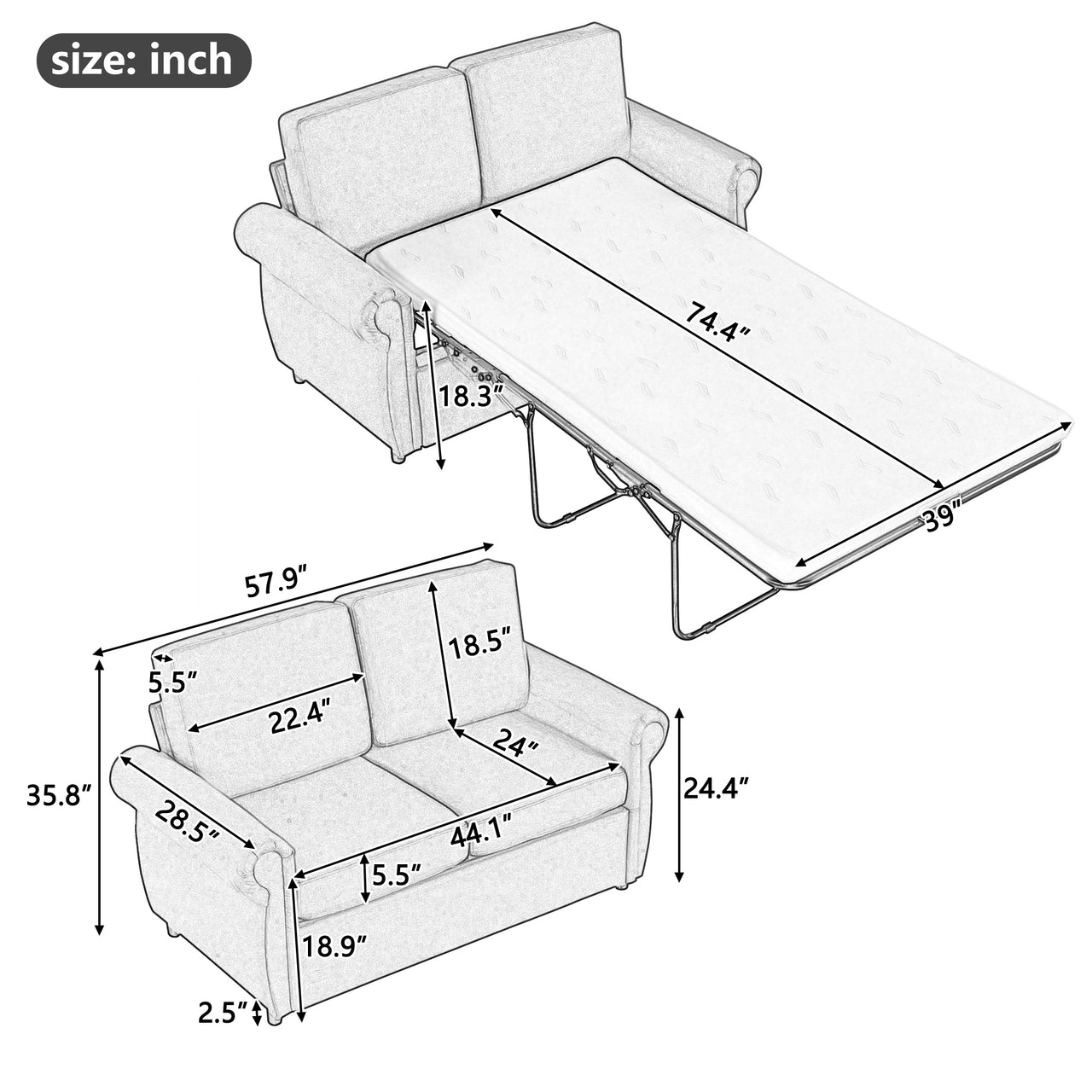 TORVEXI 58" Sofa bed