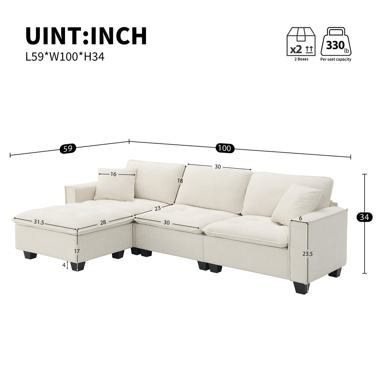 NEXLOR 100" Sectional Sofa