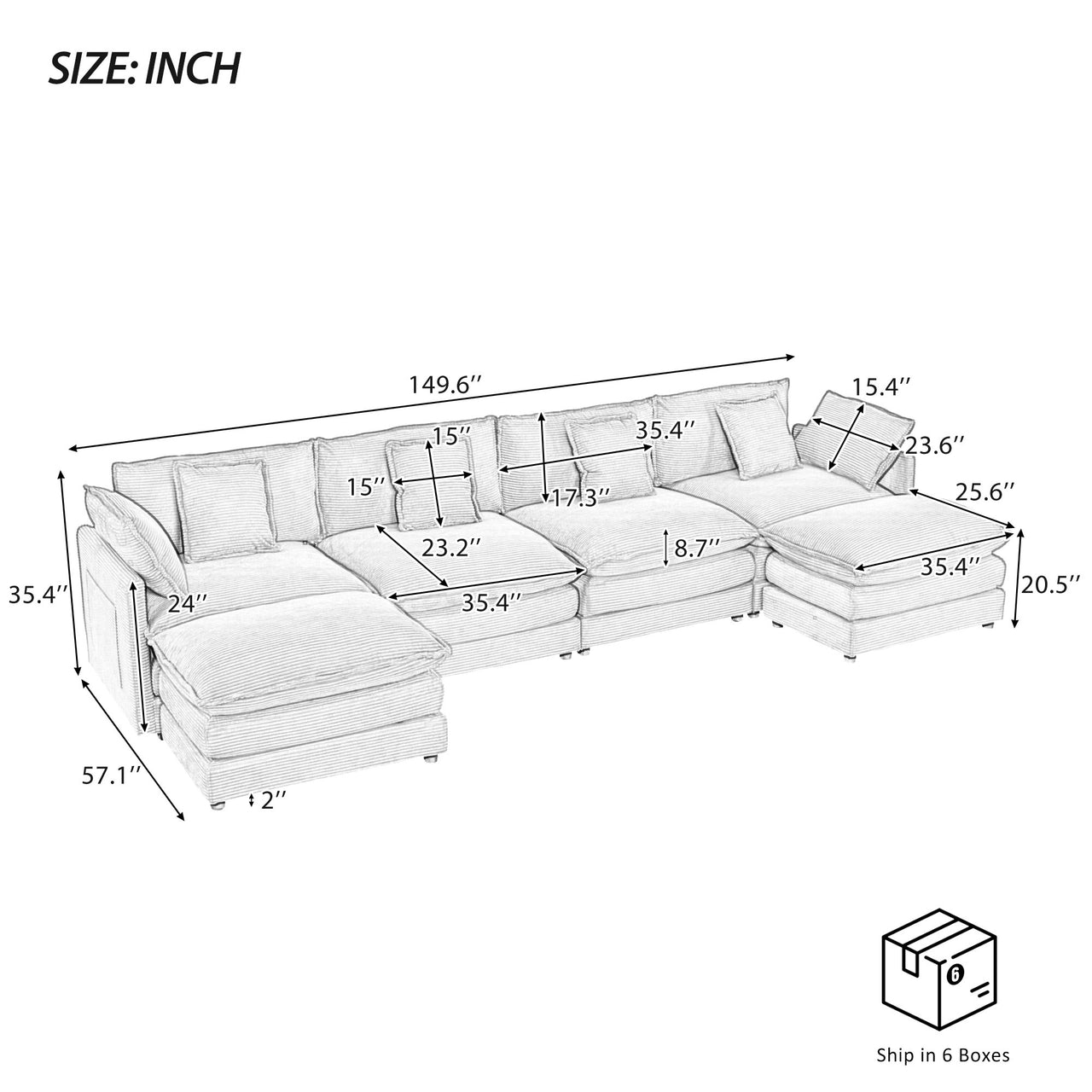 ZENVORIS 150" Sectional Sofa