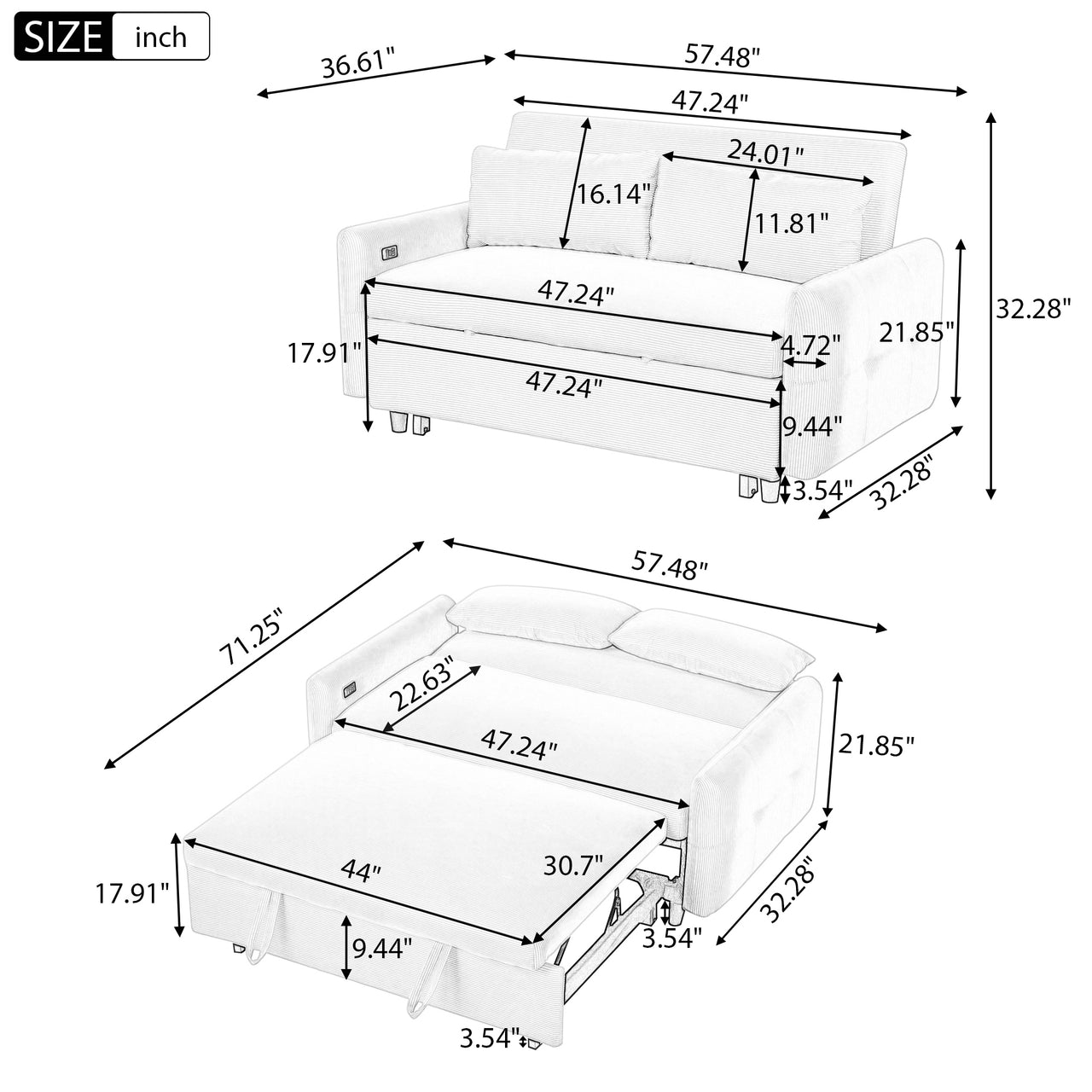 JENOVIX 57" Sofa Bed