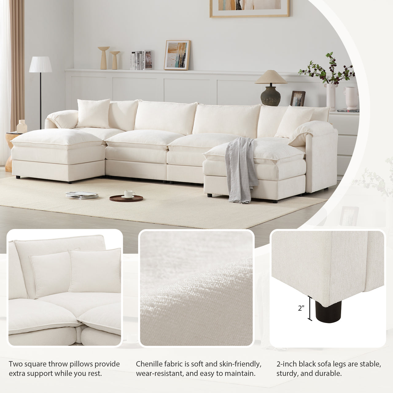 ZENOVAR 136" 6-Seat Sectional Sofa