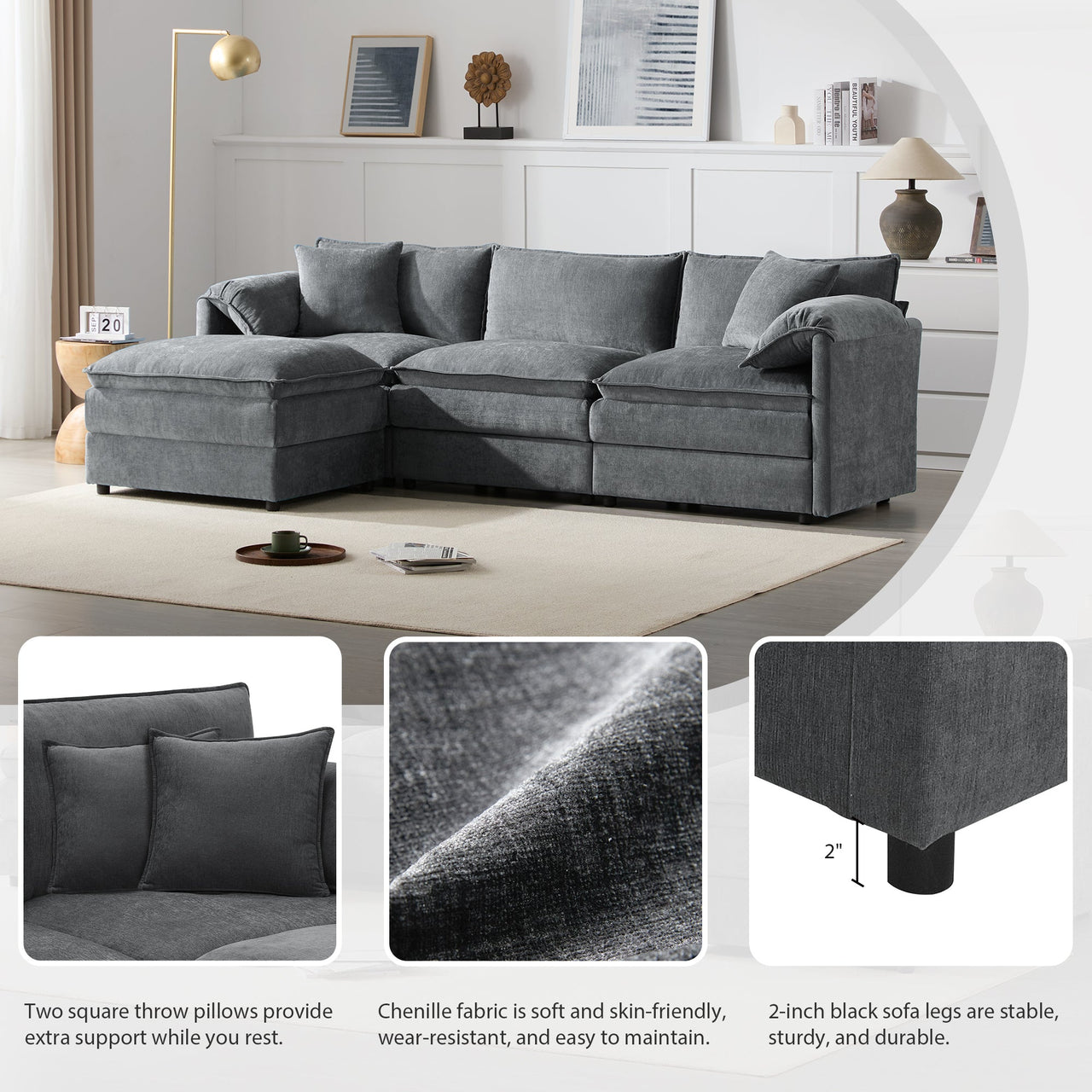 ZENOVAR 103" 4-Seat Sectional Sofa