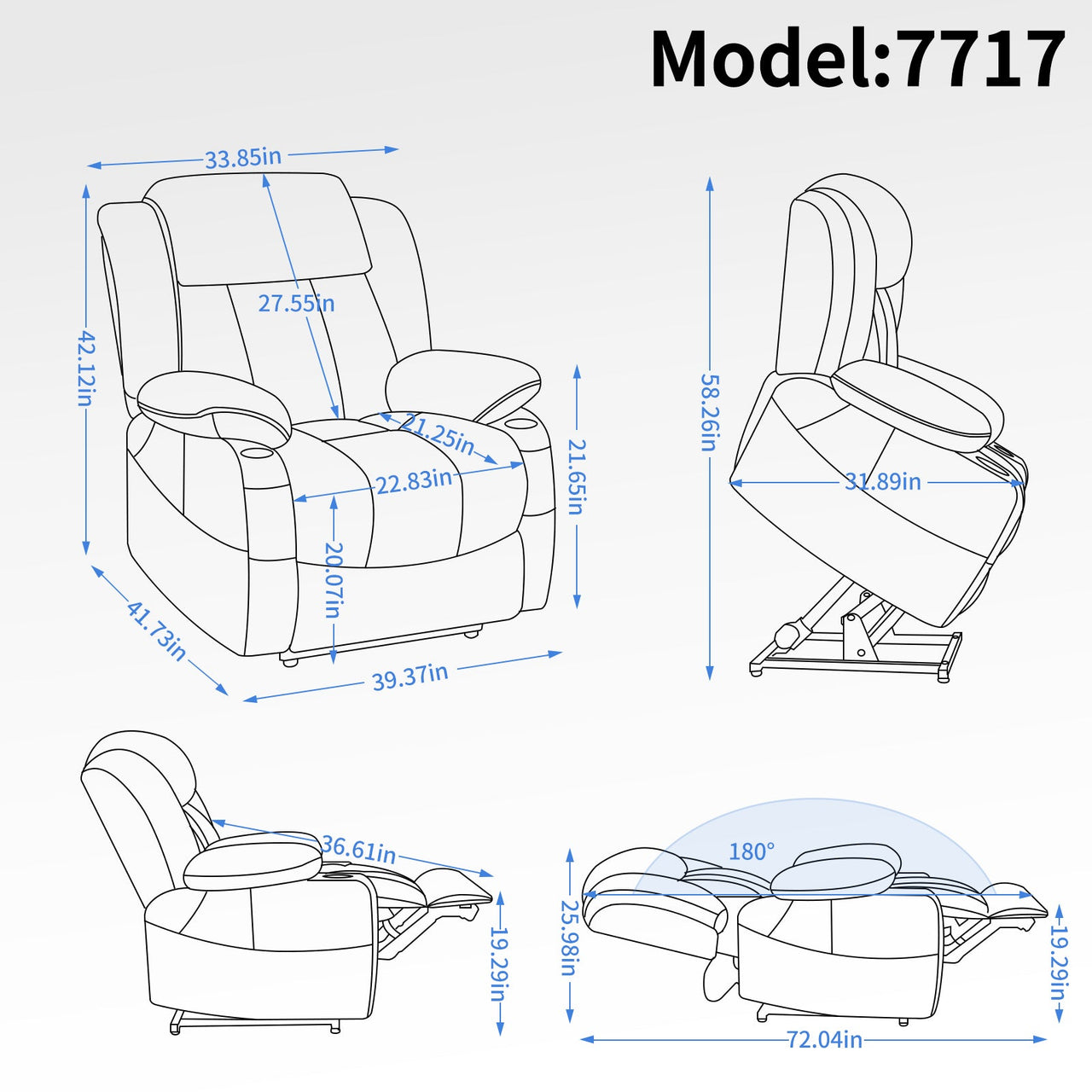 COZYLift 39" Recliner with Heat Massage - 7717