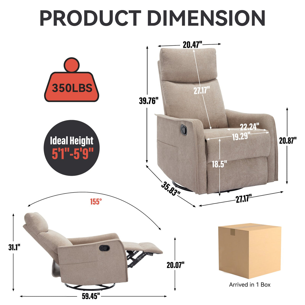 DRENVORIX 27" Recliner with Heat Massage