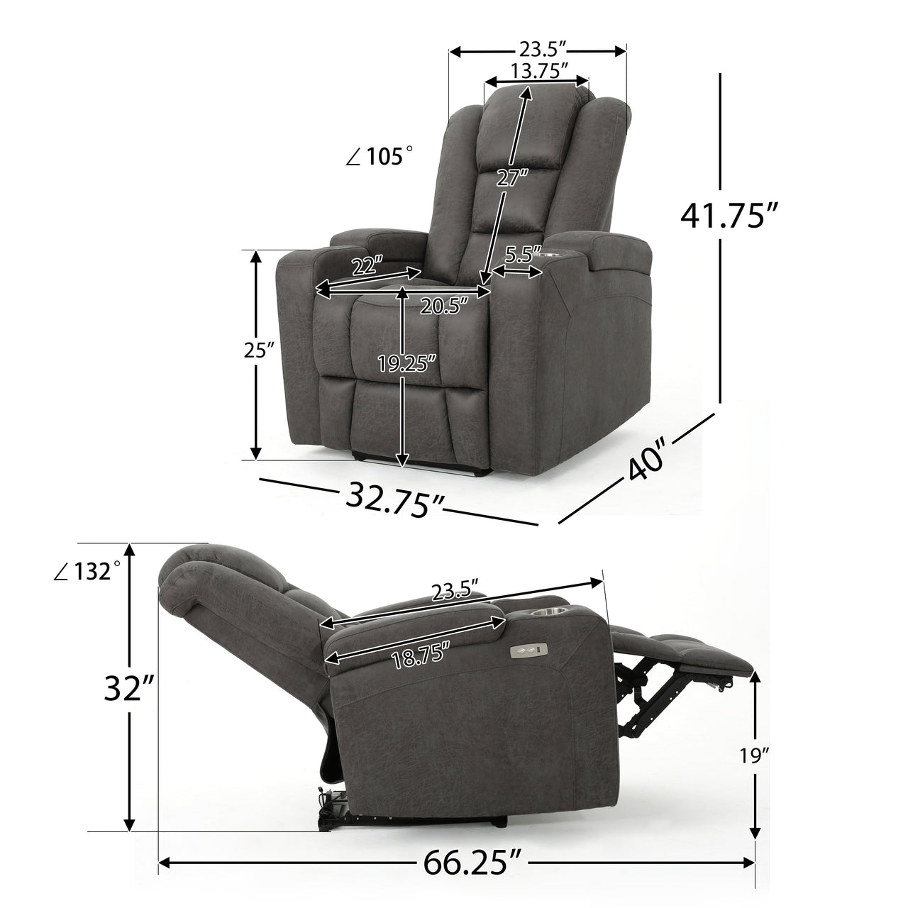 COZYLift 33" Recliner Chair with Arm Storage