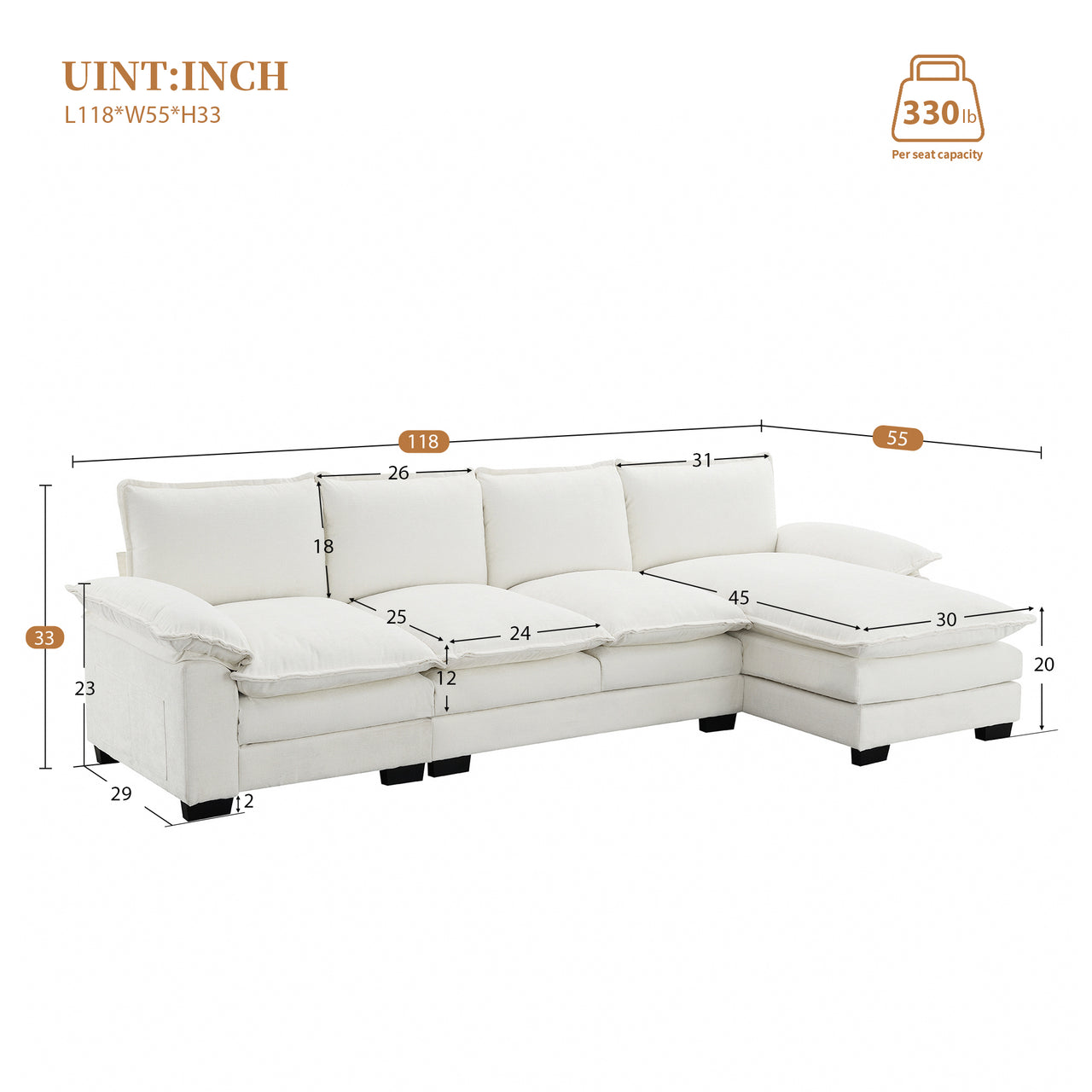 KRYNIX 118" Sectional Sofa