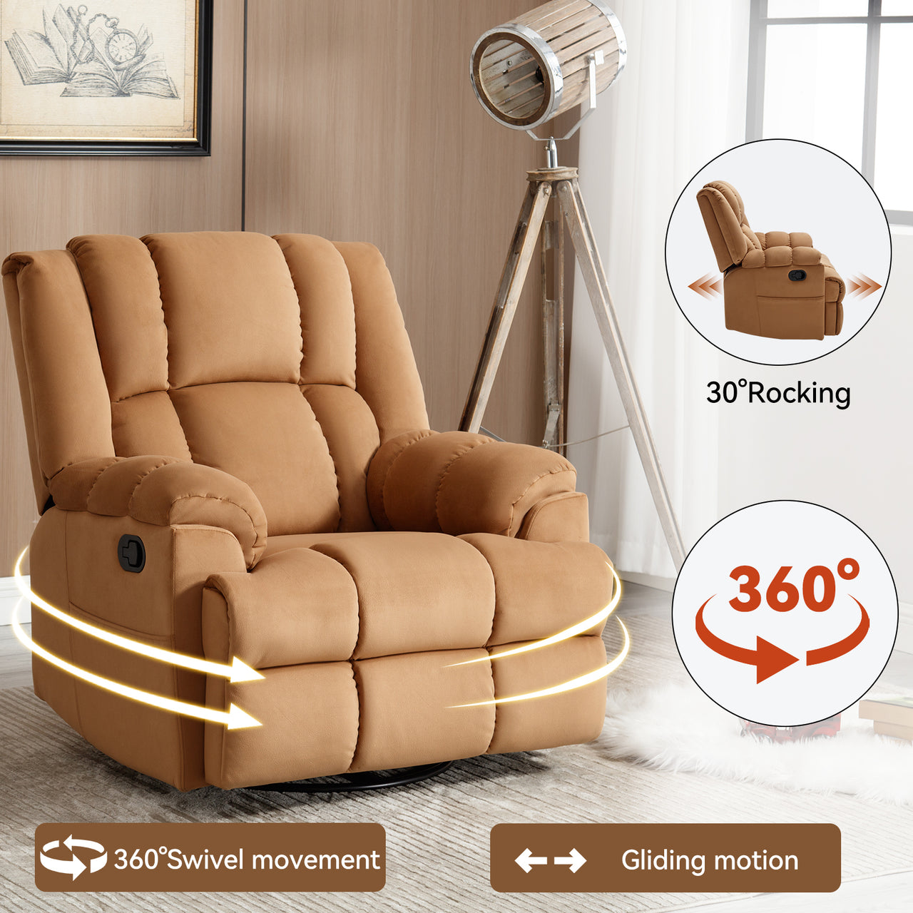 ZENQUORA 38" Swivel Rocking Recliner Chair