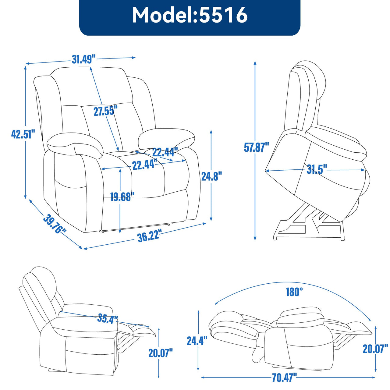 COZYLift 36" Recliner with Heat Massage - 5516