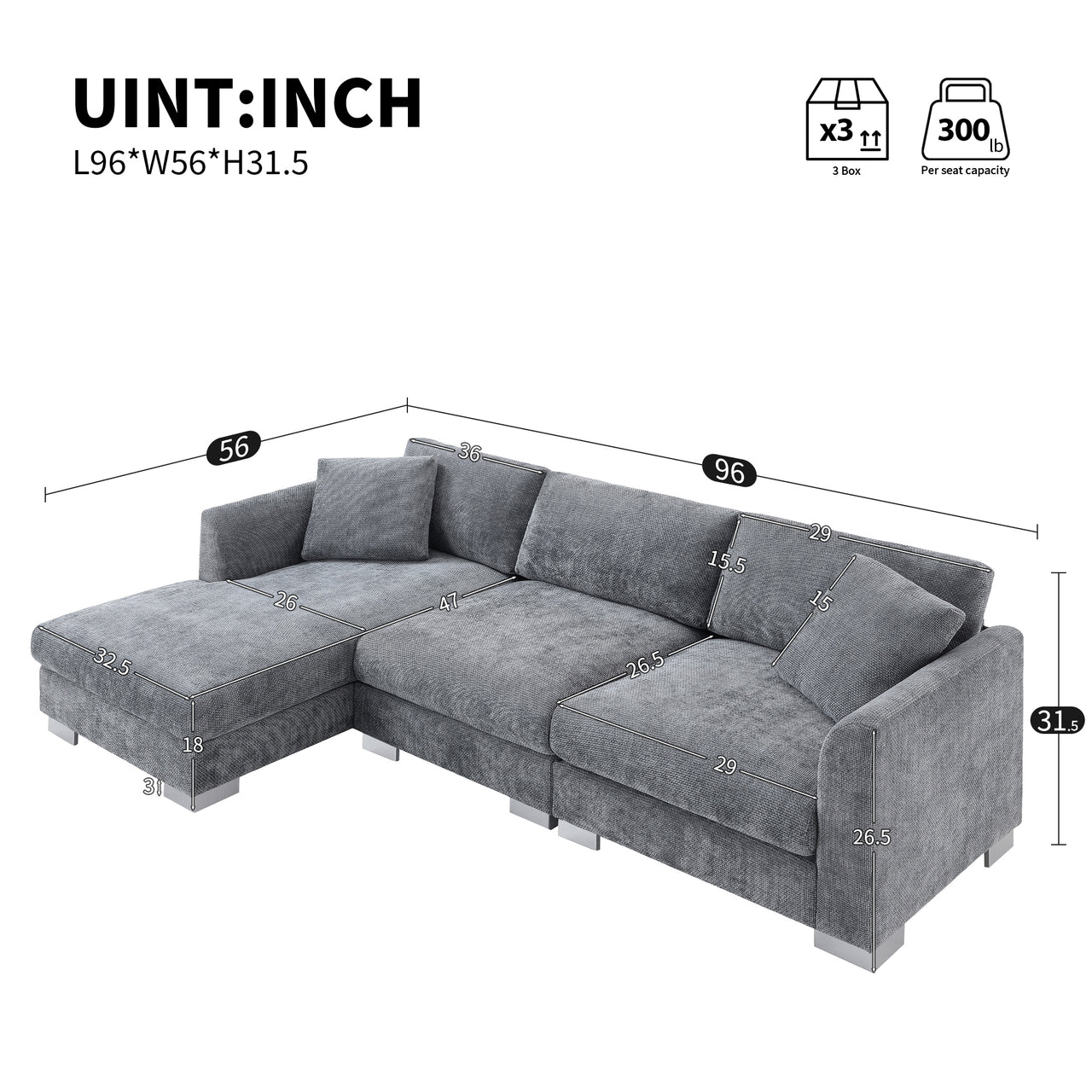 GRAVIX 96" Sectional Sofa