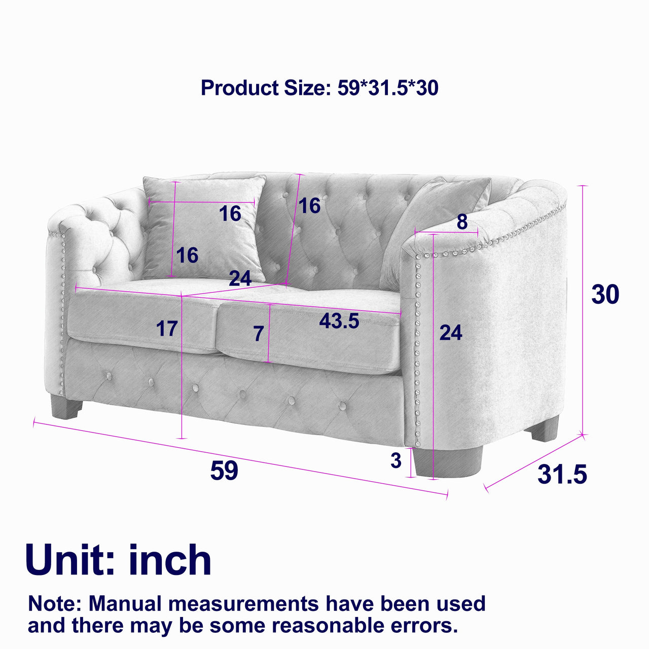 QUENTIN 59" Loveseat Sofa