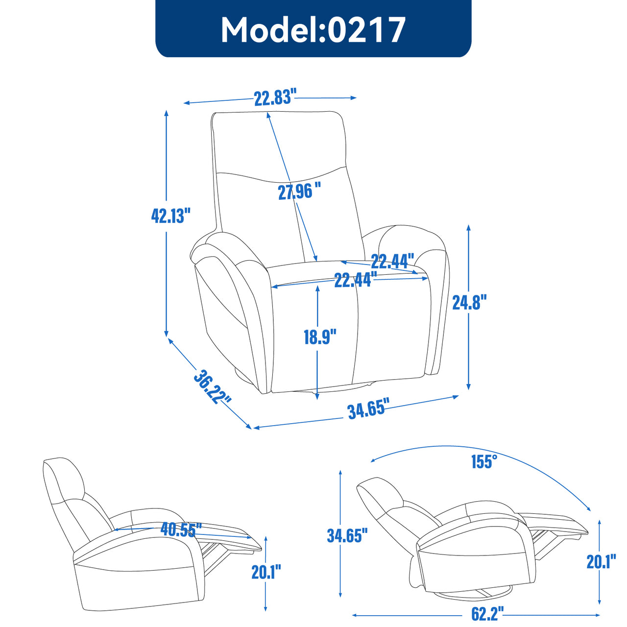 JORVEXIS 37" Swivel Rocking Recliner Chair