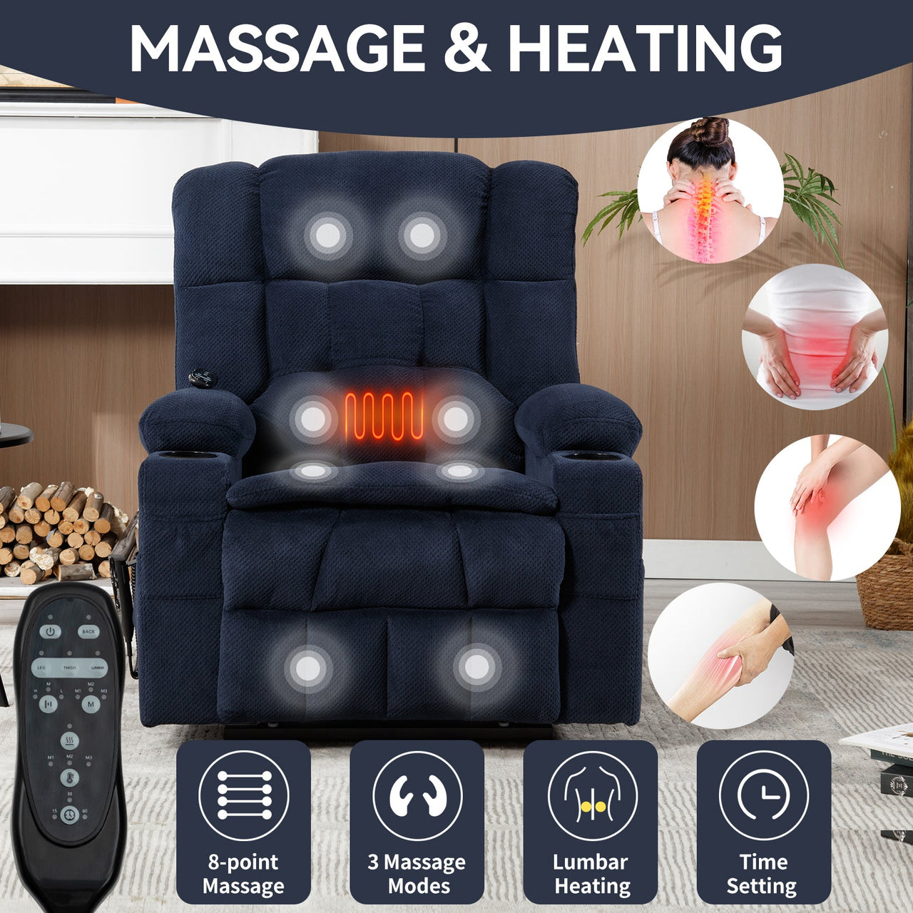 COZYLift 37" Recliner with Heat Massage - 8013