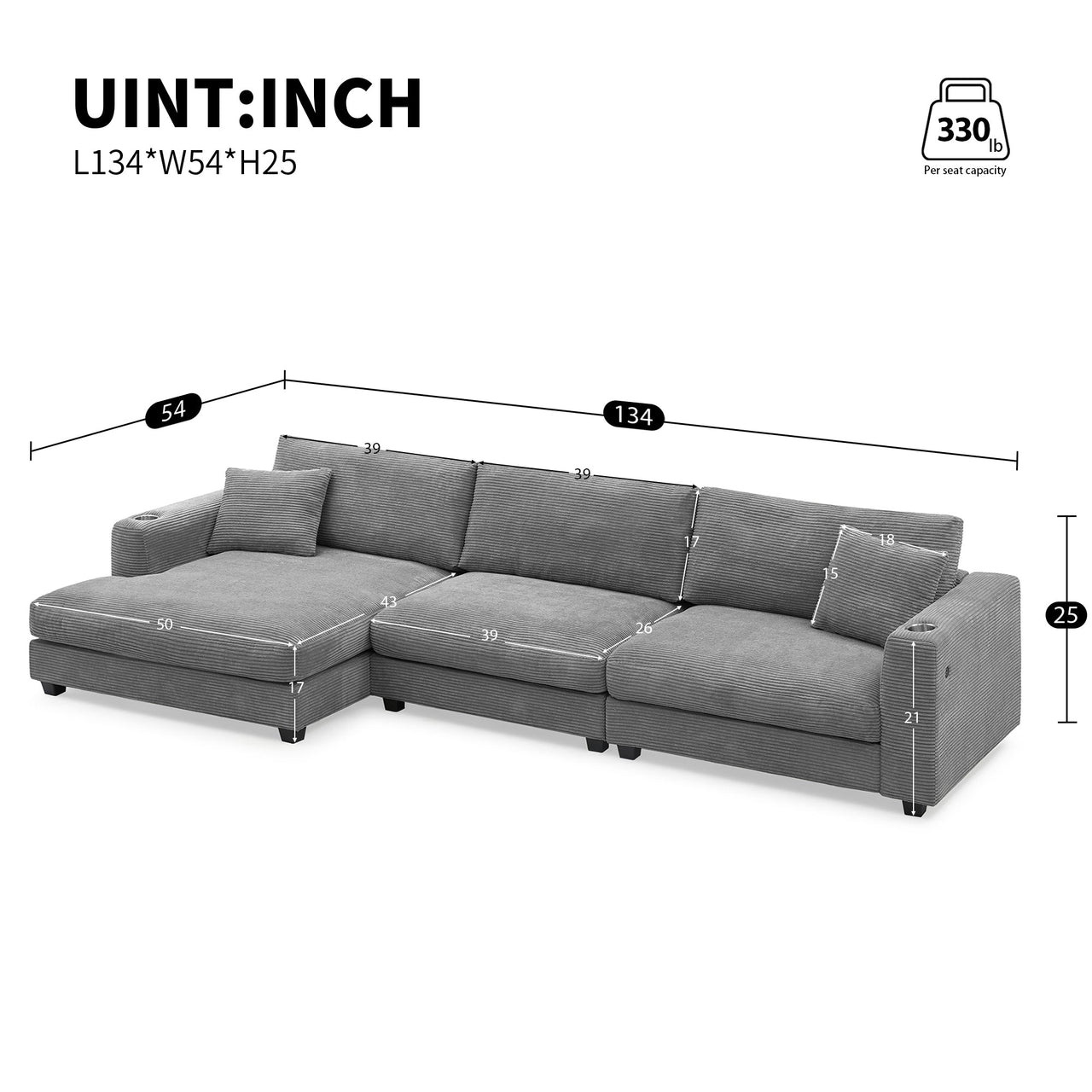 LYORAN 134" Sectional Sofa