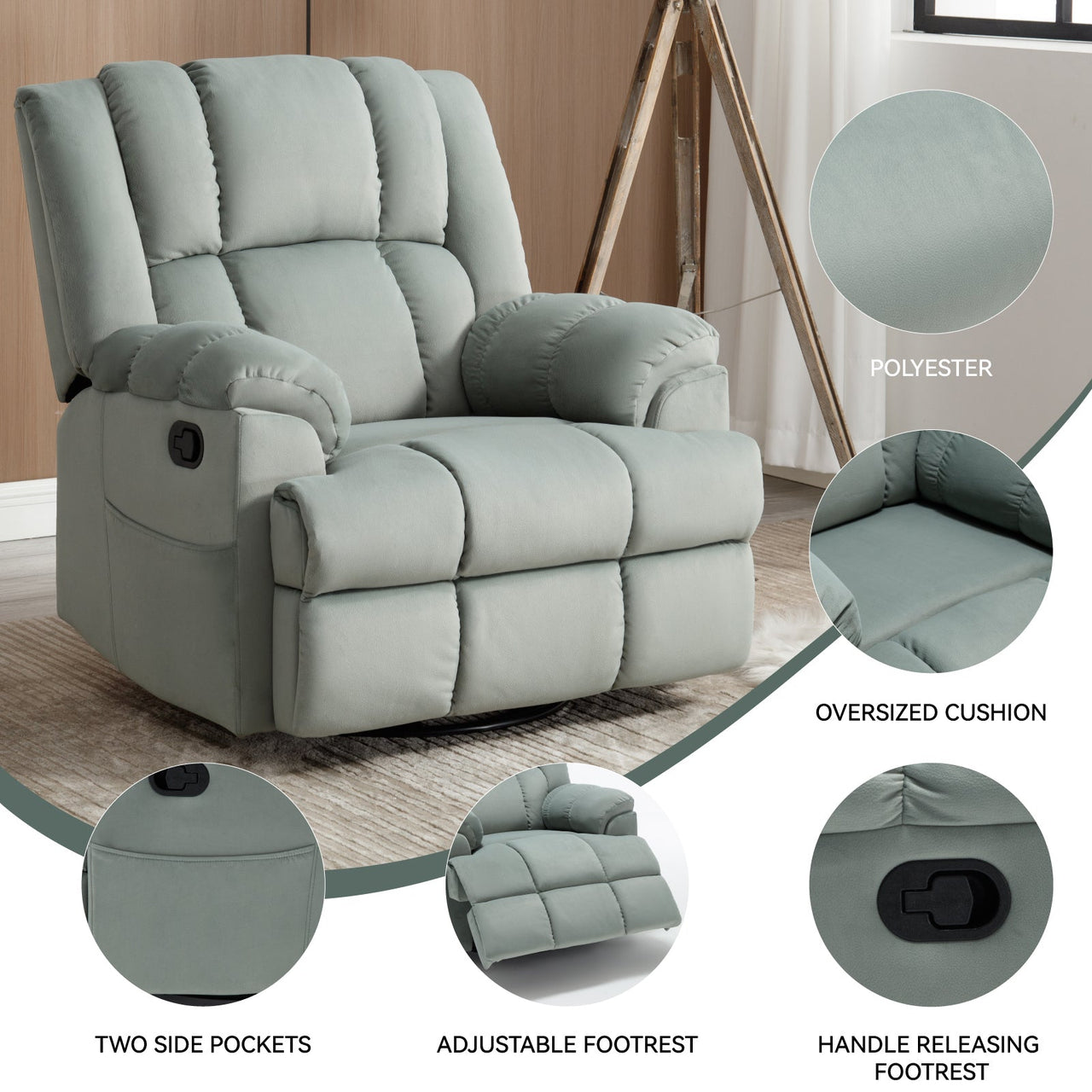 ZENQUORA 38" Swivel Rocking Recliner Chair