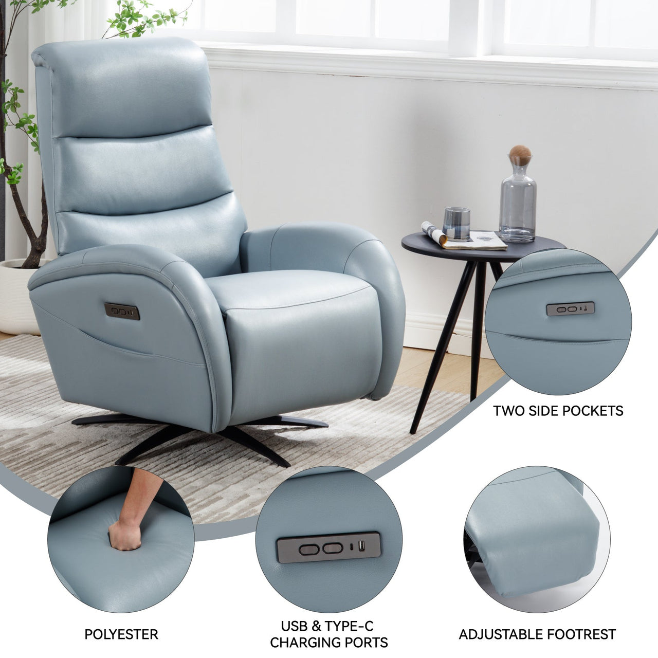 QORVANIX 32" Swivel Recliner Chair