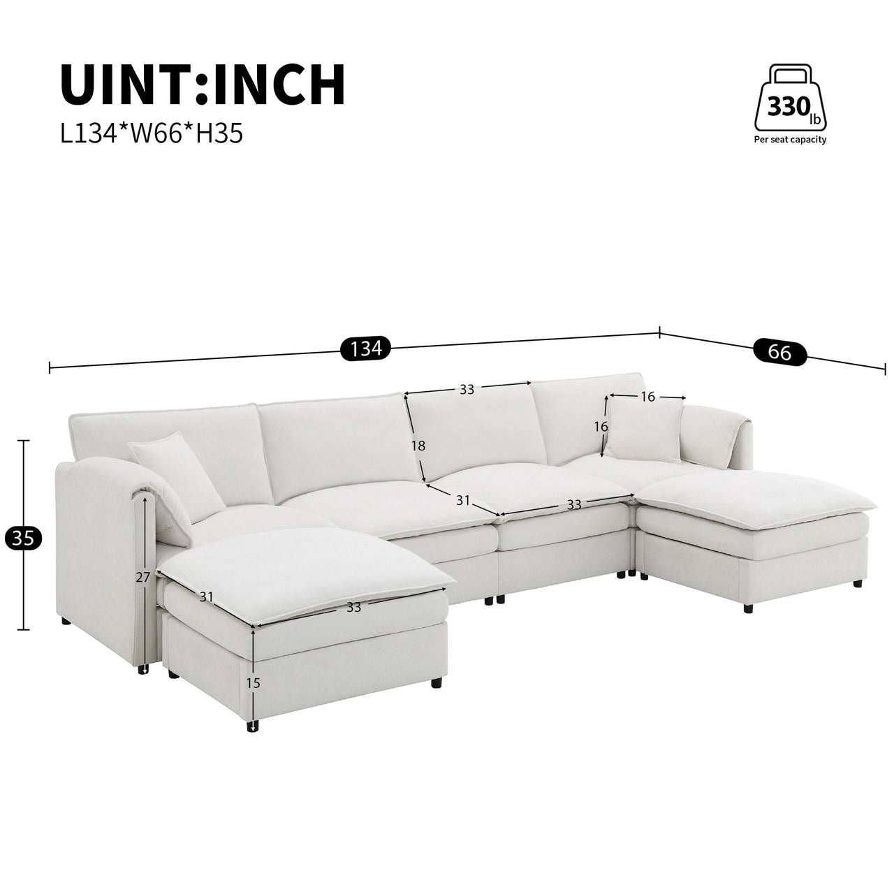 OPHYRA 134" Sectional Sofa