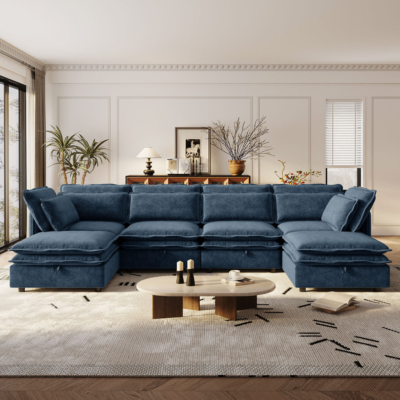 U_Style Double-Layer Cushion Modern Large U-Shaped Modular Sofa, Freely Combinable 6-Seater with Storage Function, Convertible to Sofa Bed, Perfect for Living Rooms, Offices, and Apartments
