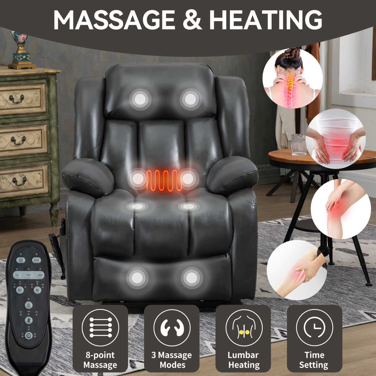 COZYLift 36" Recliner with Heat Massage - 5516