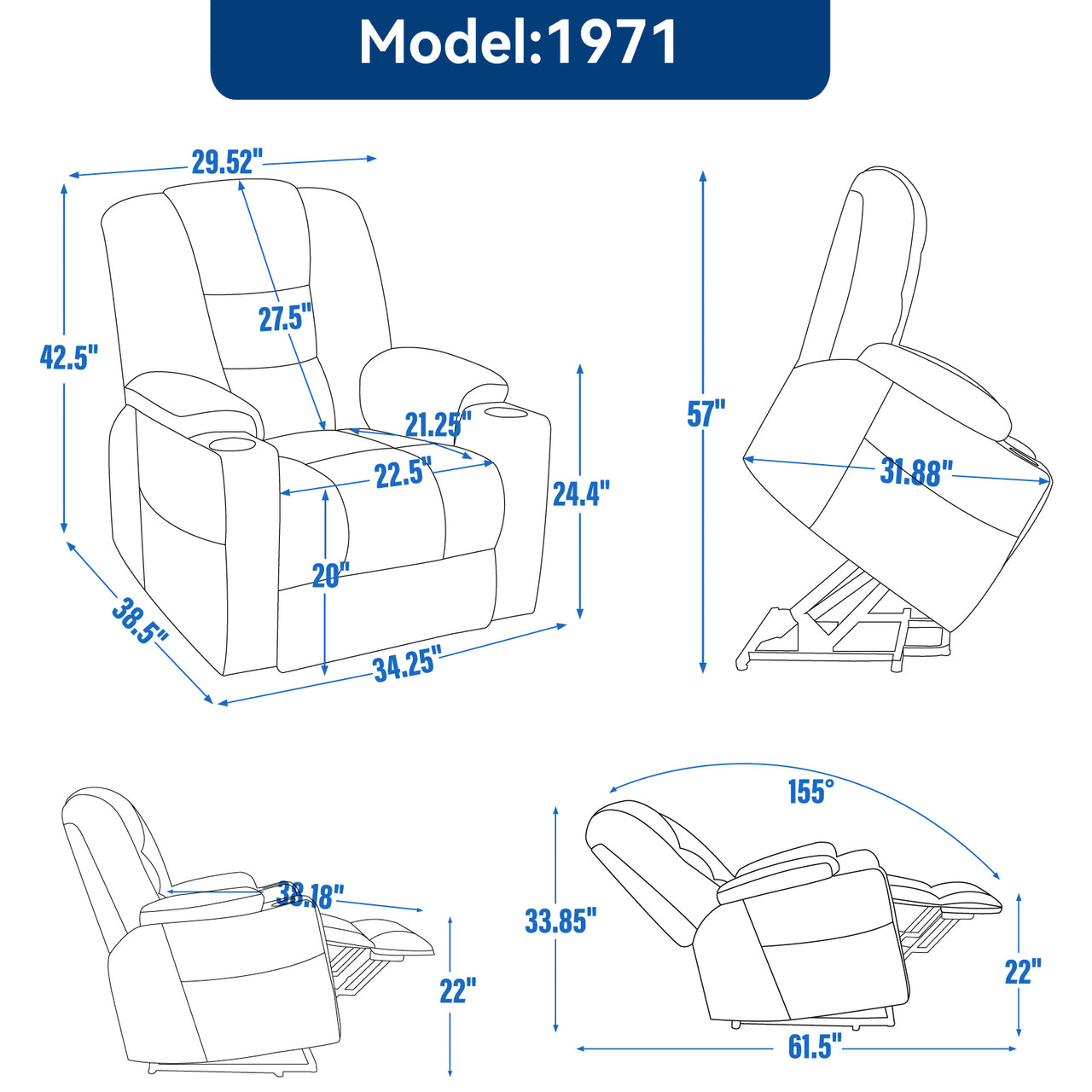 COZYLift 34" Recliner with Heat Massage - 1971