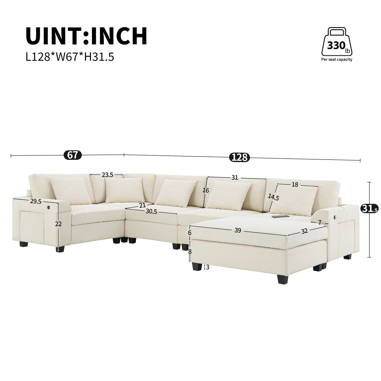 ZAVORA 128" Sectional Sofa