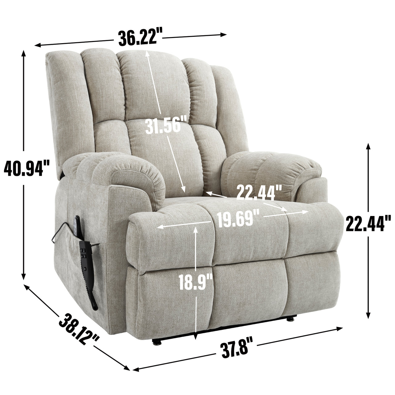 COZYLift 38" Recliner with Heat Massage - 8500 XL