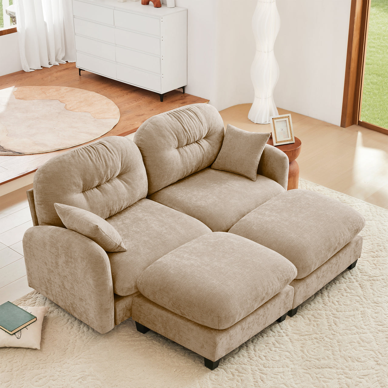 Nuvia Sofa Ama Cloud Sectional Couches,Premium Chenille Fabric Paired With Soft Throw Pillows ,Tufted Cushion Backrest Design  High-Density Foam Ergonomic Design Easy Install Elegant Armrests,Fits Bedrooms,Camel