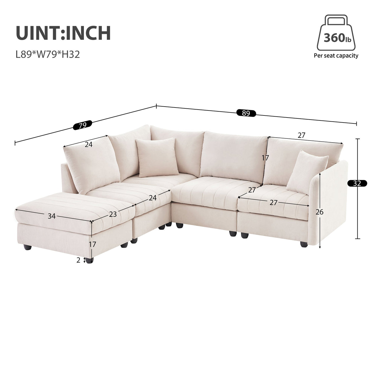 VORIXA 89" Sectional Sofa