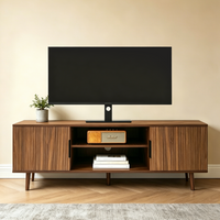 Thumbnail for Fluted TV Stands for Living Room, 54.3' Mid Century Modern Entertainment Center, TV Console with Open Shelves, Television Media Cabinet for Bedroom, Walnut