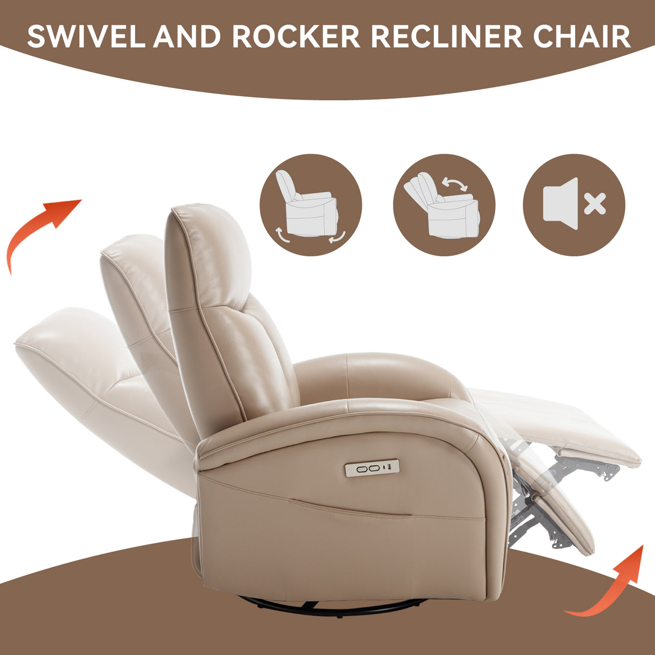 JORVEXIS 37" Swivel Rocking Recliner Chair