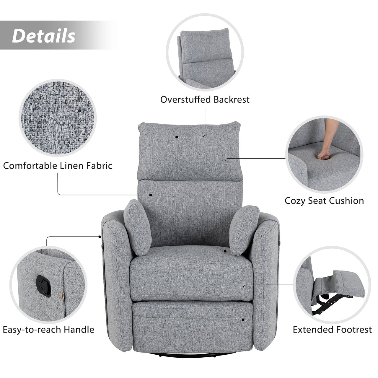 SYLVOX 33" Swivel Recliner Chair