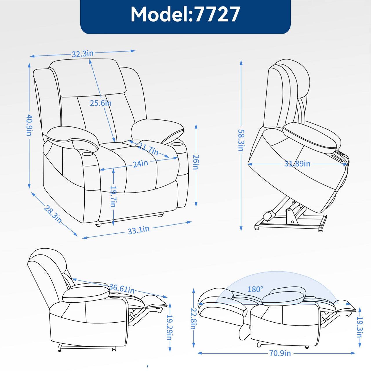 COZYLift 39" Recliner with Heat Massage - 7717