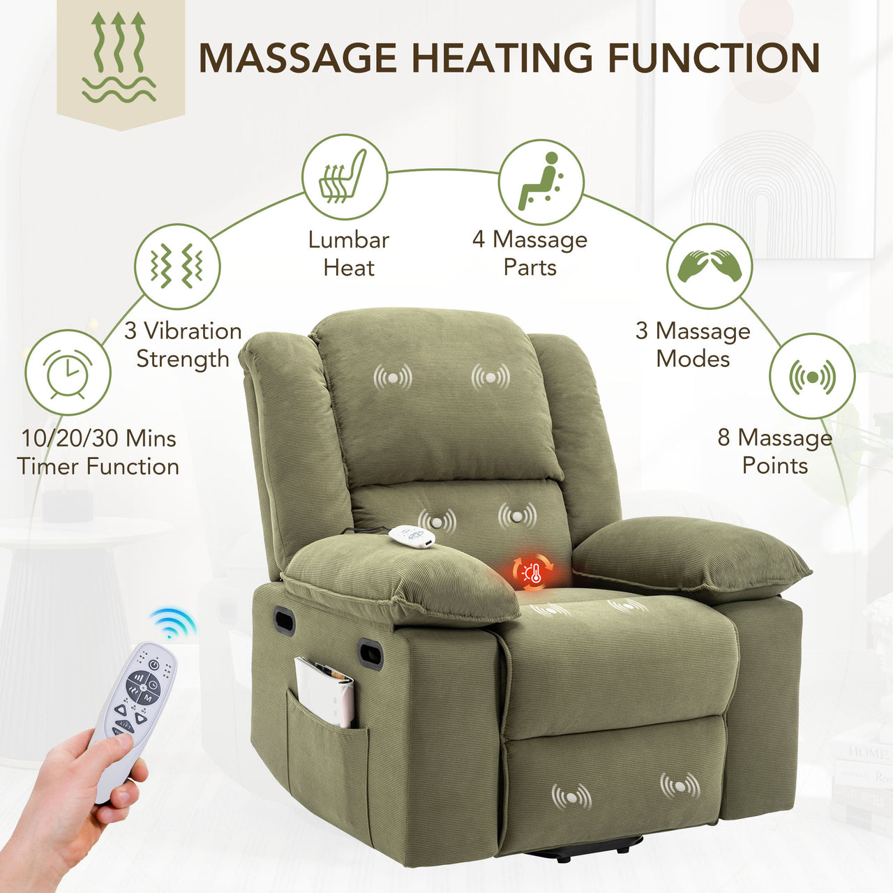 MAVITRA 34" Recliner Chair with Heat Massage