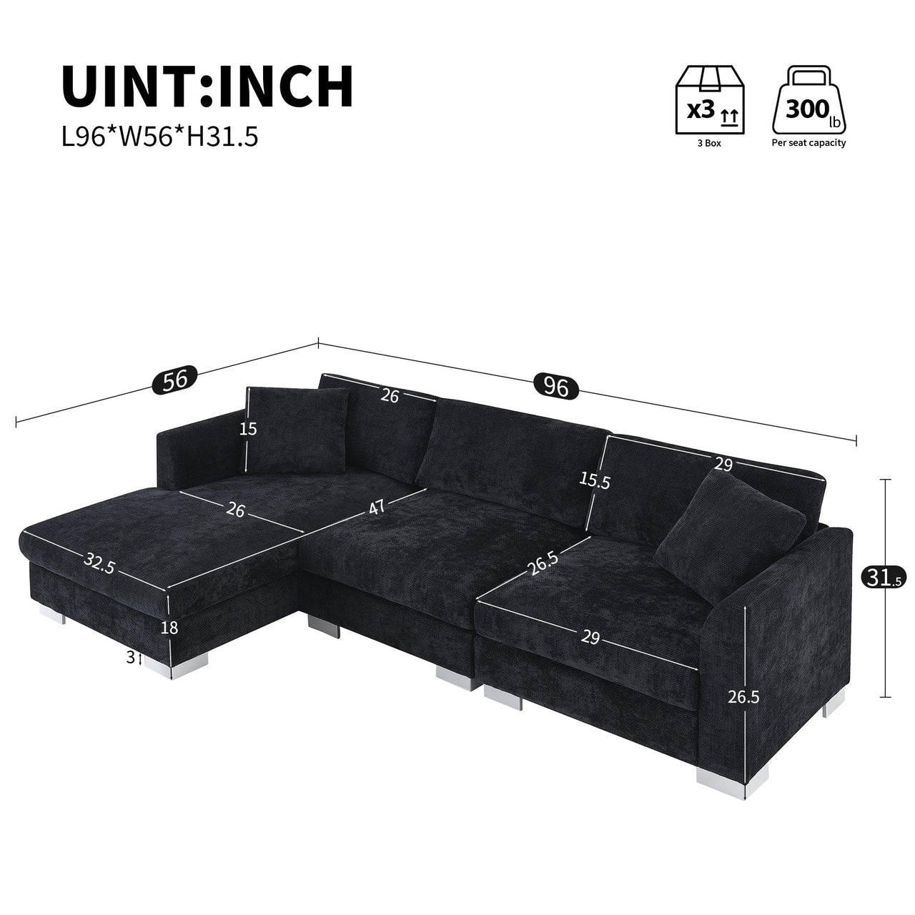 GRAVIX 96" Sectional Sofa