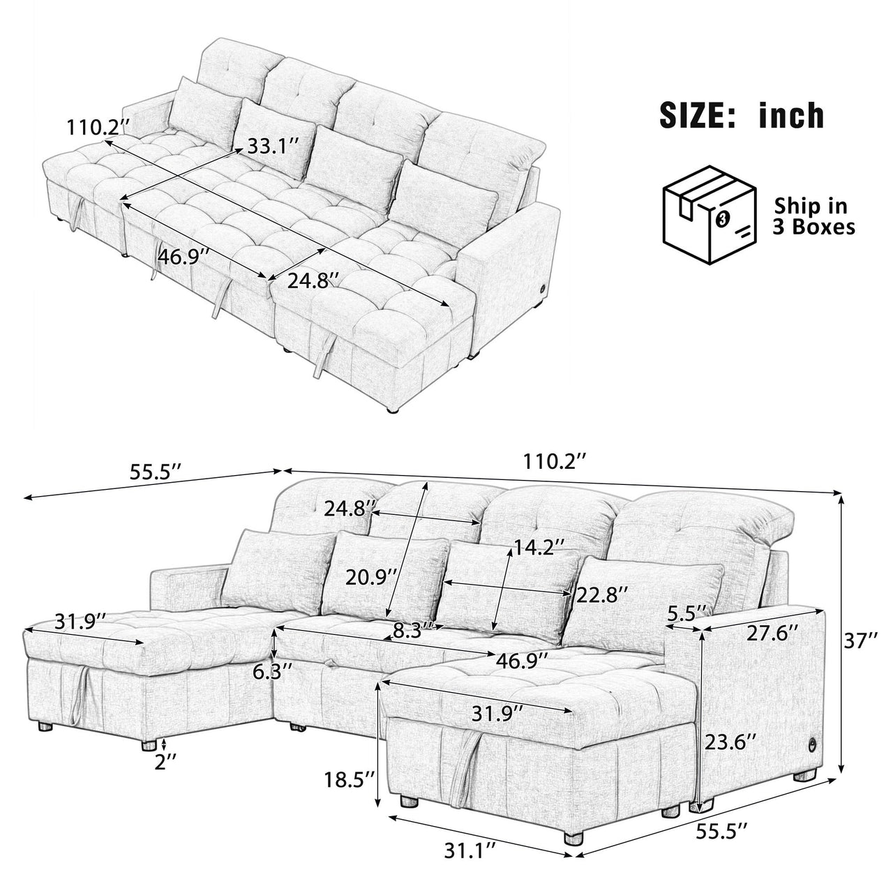 RORY 110" Sectional Sofa