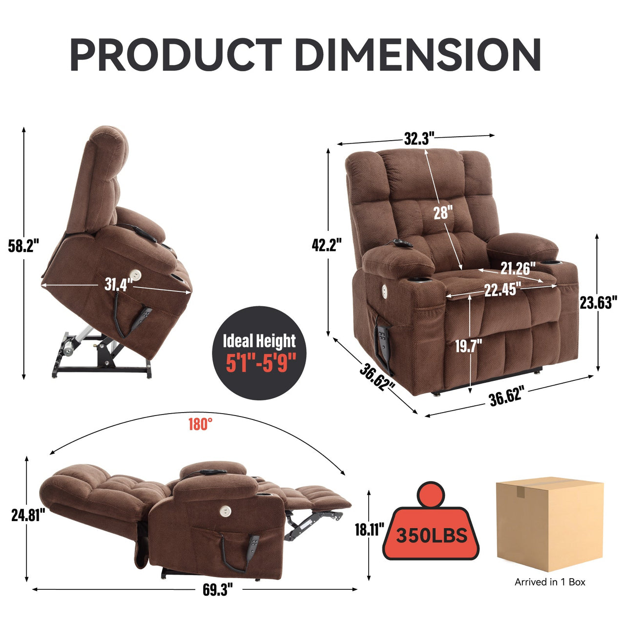 COZYLift 37" Recliner with Heat Massage - 8013