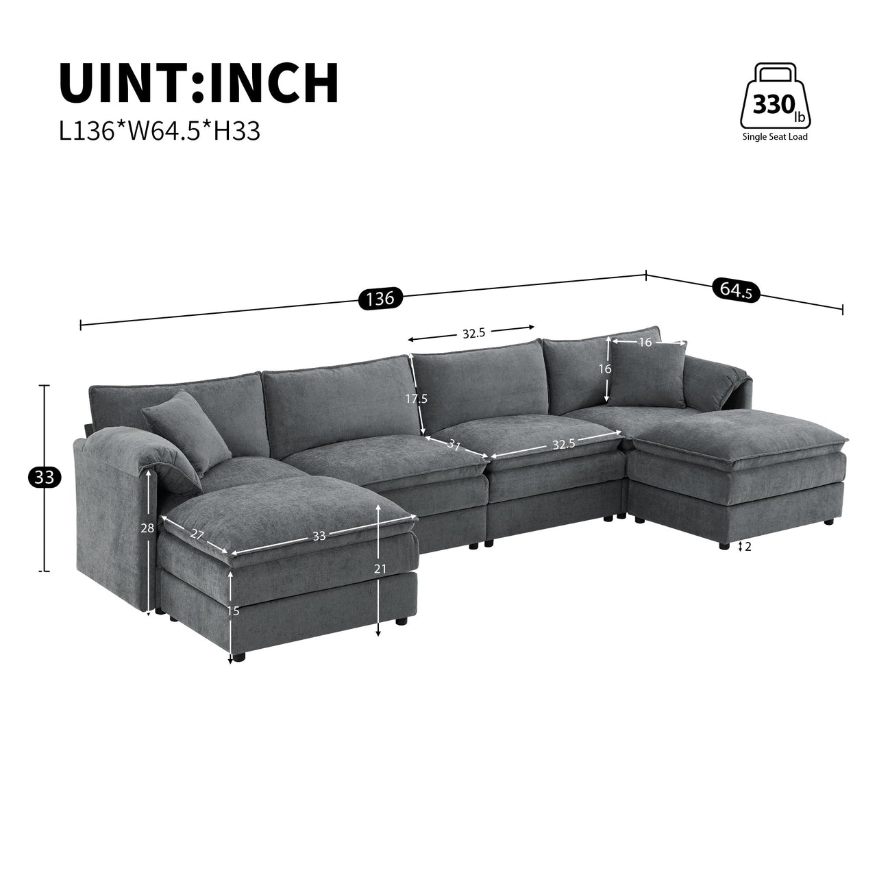 ZENOVAR 136" 6-Seat Sectional Sofa