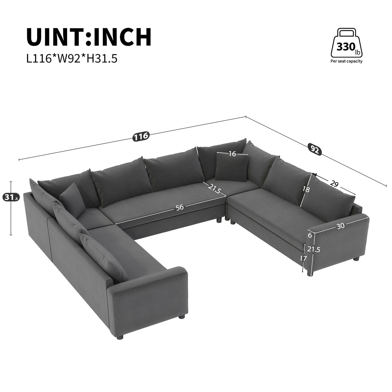 TRYNOVA 116" Sectional Sofa