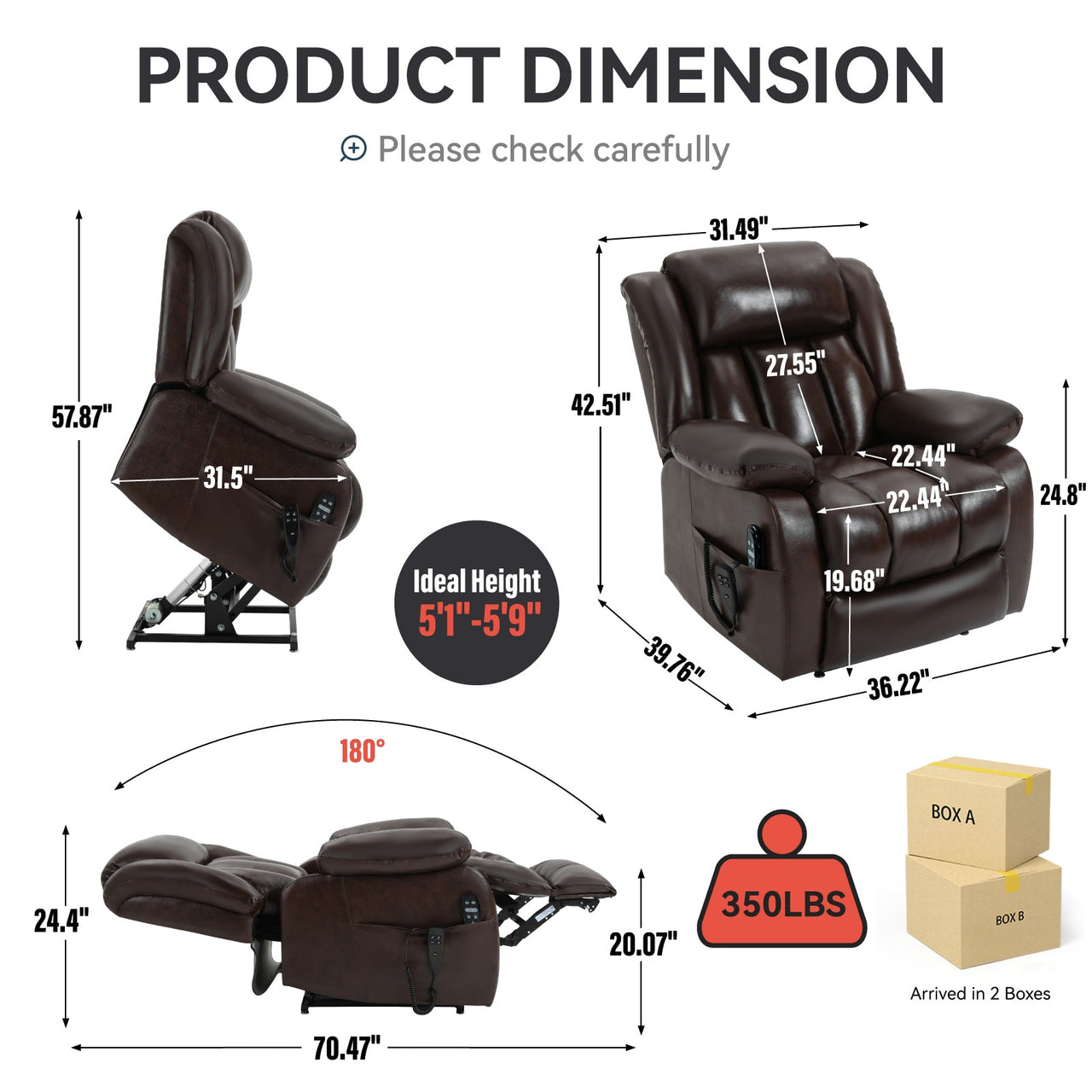 COZYLift 36" Recliner with Heat Massage - 5516