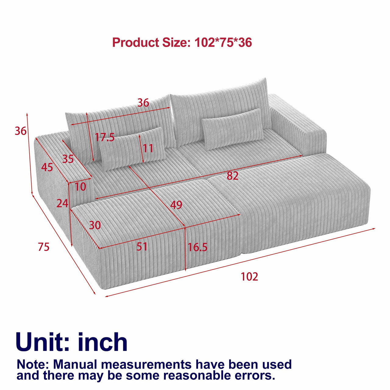 ERIS 102" Oversized Sectional Lounge Chaise