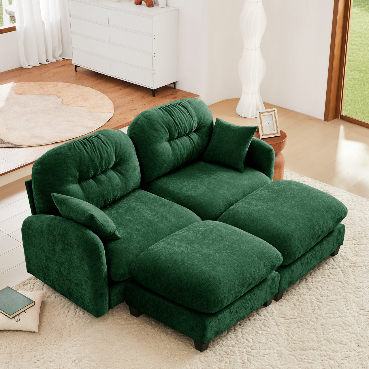 Nuvia Sofa Ama Cloud Sectional Couches,Premium Chenille Fabric Paired With Soft Throw Pillows,Tufted Cushion Backrest Design  High-Density Foam Ergonomic Design Easy Install Elegant Armrests,Fits Bedrooms,Green