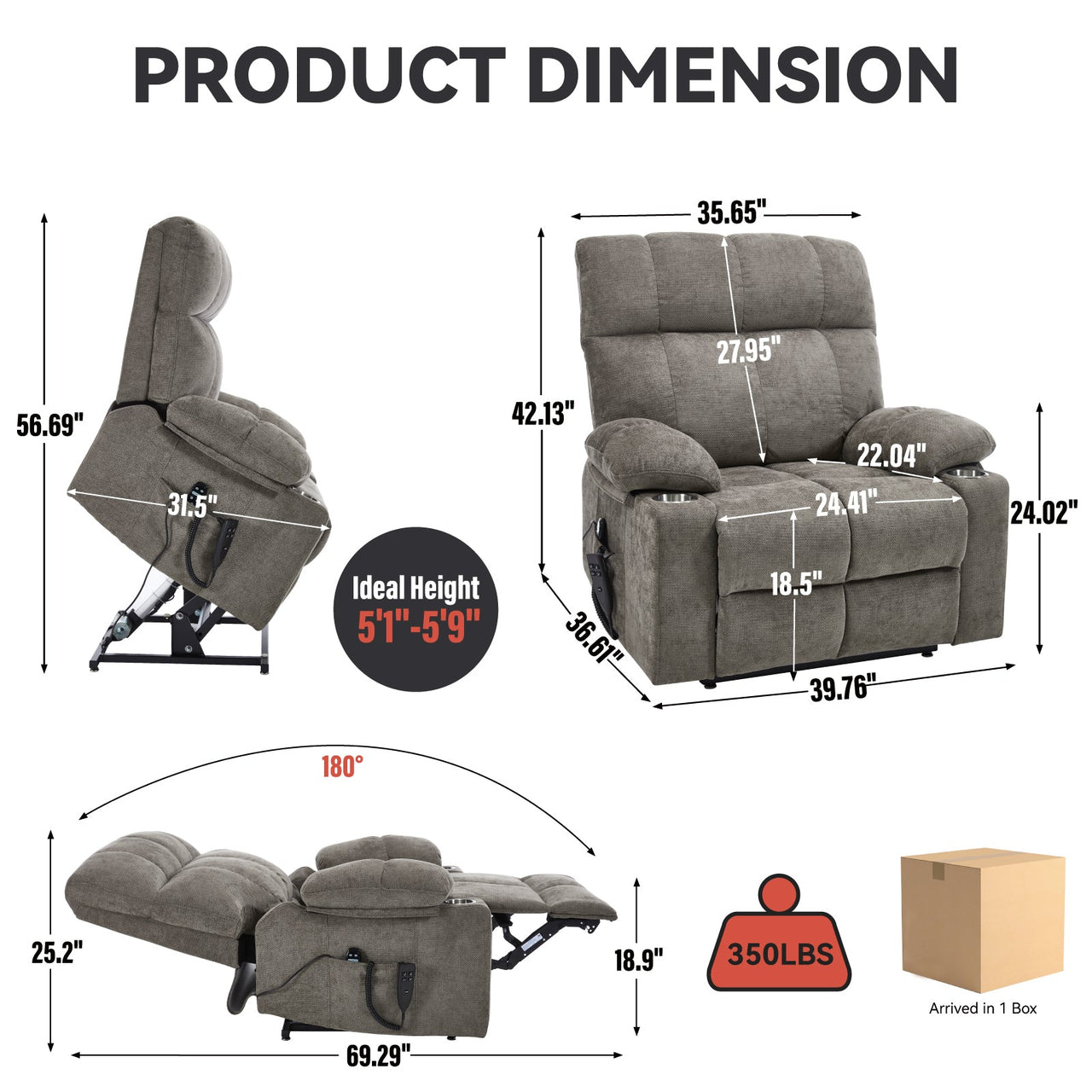 COZYLift 40" Recliner with Heat Massage - 8006